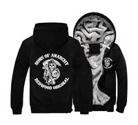 CMADJT Felpe con Cappuccio Invernali da Uomo Spesse per Anarchy Sons Graphics, Felpa con Cappuccio Calda con Cerniera Intera, Maniche Lunghe, Giacche Antivento con 2 Tasche,Black-S