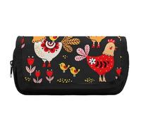 Cmagnifico Astuccio a doppio strato, con teschio di chitarra messicana, borsa per cancelleria utilizzata come astuccio, Pollo colorato strano, One Size, Astuccio