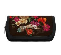 Cmagnifico Astuccio a doppio strato, motivo floreale con teschio di zucchero Day of the DeadStationery Bag utilizzato come astuccio per ufficio e scuola, borsa da viaggio d'affari o piccola cassetta