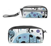 Cmagnifico Astuccio in pelle, a pois musicali, per cancelleria e appunti, utilizzabile come astuccio per ufficio e scuola, borsa da viaggio o piccola cassetta degli attrezzi, borsa per il trucco