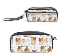 Cmagnifico Astuccio in pelle, con cane carlino, utilizzabile come astuccio per ufficio e scuola, borsa da viaggio o piccola cassetta degli attrezzi, borsa per il trucco, Stile:, 20*10*5.5cm, Astuccio