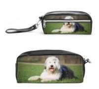 Cmagnifico Astuccio in pelle, con cane da pastore inglese antico, da usare come astuccio per ufficio e scuola, borsa da viaggio d'affari o piccola cassetta degli attrezzi, borsa per il trucco, Stile:,