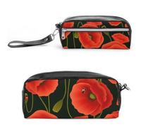 Cmagnifico Astuccio in pelle con papaveri rossi, astuccio per cancelleria utilizzato come astuccio per ufficio e scuola, borsa da viaggio d'affari o piccola cassetta degli attrezzi, borsa per il