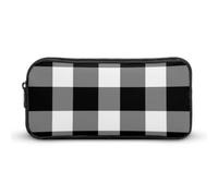 Cmagnifico Astuccio per matite, borsa per cancelleria moderna di metà secolo, borsa da viaggio o piccola cassetta degli attrezzi, borsa per il trucco per ragazze, Plaid nero., 22*12*5cm, Astuccio