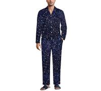 Cmagnifico Biancheria da notte da uomo, set pigiama da motocross, camicia a maniche lunghe con bottoni e pantaloni, Bagliore nel buio costellazioni mezzanotte, L