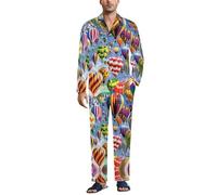 Cmagnifico Biancheria da notte da uomo, set pigiama mimetico con cervo, camicia a maniche lunghe con bottoni e pantaloni, Cielo Mongolfiera, XL