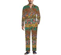 Cmagnifico Biancheria da notte da uomo, set pigiama mimetico con cervo, camicia a maniche lunghe con bottoni e pantaloni, Motivo patchwork africano, L