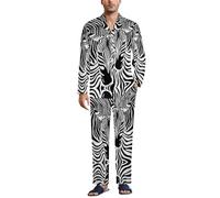 Cmagnifico Biancheria da notte da uomo, set pigiama mimetico con cervo, camicia a maniche lunghe con bottoni e pantaloni, Zebra, animale astratto, XXL