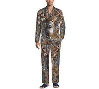 Cmagnifico Biancheria da notte da uomo, set pigiama mimetico con cervo, camicia a maniche lunghe con bottoni e pantaloni, Cervo mimetico, S