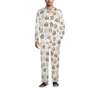 Cmagnifico Biancheria da notte da uomo, set pigiama mimetico con cervo, camicia a maniche lunghe con bottoni e pantaloni, Motivo gufo., XXL