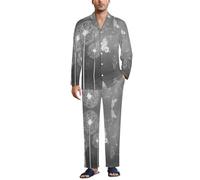 Cmagnifico Biancheria da notte da uomo, set pigiama mimetico con cervo, camicia a maniche lunghe con bottoni e pantaloni, Farfalla Bianca e Tarassaco, M