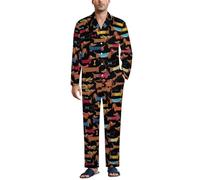 Cmagnifico Biancheria da notte da uomo, set pigiama mimetico con cervo, camicia a maniche lunghe con bottoni e pantaloni, I Love My Dog bassotti, S