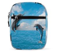 Cmagnifico Borsa a tracolla, borsa a tracolla con impronte di zampe, borsa multiuso piccola per lavoro, viaggi d'affari, Due delfini, Taglia unica