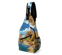 Cmagnifico Borsa a tracolla, borsa a tracolla con motivo patchwork africano, borsa a tracolla per viaggi, shopping, sport, Carnivori Dinosauri, 38x20cm