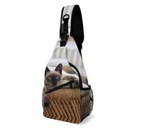 Cmagnifico Borsa a tracolla, borsa a tracolla nera a righe, borsa a tracolla per viaggi, shopping, sport, Mandala del gatto thailandese siamese, 38x20cm