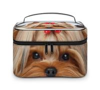 Cmagnifico Borsa cosmetica, borsa di trucco della pagaia della canoa, borsa da toilette di viaggio di cuoio per le donne, Yorkshire Terrier, 25x18x15cm