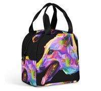 Cmagnifico Borsa per il pranzo isolata in alluminio portatile, cane levriero colorato, a tracolla e portatile, facile da usare