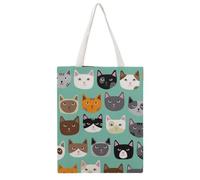 Cmagnifico Borsa tote in tela, borsa a mano in marmo nero oro, borsa a tracolla per donne lavoro uso quotidiano, Simpatici volti di gatto, 38x46cm