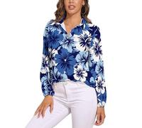 Cmagnifico Camicetta da donna, a maniche lunghe, con ali d'angelo, con bottoni, per feste di lavoro, Fiore di ibisco blu, L