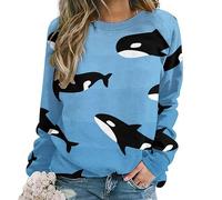 Cmagnifico Maglione casual da donna, felpa con note musicali arcobaleno per donne, girocollo a maniche lunghe, Carino orca assassina, L