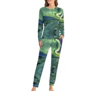 Cmagnifico Pigiama da donna con scollo rotondo, pigiama con fiori di ape, pigiama da donna con tasche, Bella aurora boreale, L