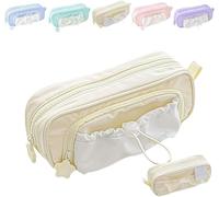 Cmeilau Custodia a matita con penne posy rosee, conteggio di stelle Serie di grande capacità Caspette a matita,custodia carina estetica del portabaschetto,multipocchia morbida (Beige)