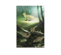 CMHONLY Poster artistico da parete moderno su tela, decorazione artistica da parete con dinosauri e dinosauri piccoli nella foresta, 60 x 90 cm, senza cornice