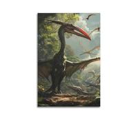 CMHONLY Poster su tela, motivo: grande pterosauro in piedi con ali spiegate nella foresta, decorazione artistica da parete moderna, 20 x 30 cm, senza cornice
