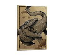 CMHONLY Stampa artistica da parete moderna su tela con dinosauri che mordono i rettili che mordono la preda subacquea, 50 x 75 cm, con cornice
