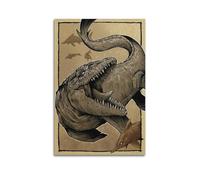 CMHONLY Stampa artistica da parete moderna su tela con dinosauri subacquei che morde i rettili che mordono la preda, pittura decorativa da parete, 60 x 90 cm, senza cornice