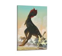 CMHONLY Stampa artistica da parete moderna su tela con dinosauro carnivoro che insegue e corre 20 x 30 cm, con cornice