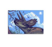 CMHONLY Stampa artistica da parete moderna su tela con triceratopo che guarda in alto per mangiare foglie sotto il cielo blu, 20 x 30 cm, senza cornice
