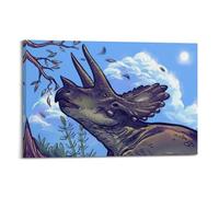 CMHONLY Stampa artistica da parete moderna su tela con triceratopo che guarda in alto per mangiare foglie sotto il cielo blu, 20 x 30 cm, con cornice