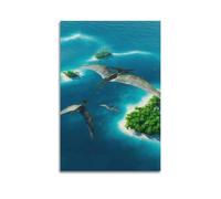 CMHONLY Stampa artistica da parete moderna su tela, motivo: animali che volano in gruppo sull'isola e sul mare, decorazione artistica da parete, 50 x 75 cm, senza cornice