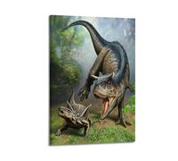 CMHONLY Stampa artistica da parete moderna su tela, motivo: dinosauro carnivoro che insegue prede, 30 x 45 cm, con cornice