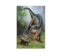 CMHONLY Stampa artistica da parete moderna su tela, motivo: dinosauro carnivoro che insegue prede, 40 x 60 cm, senza cornice