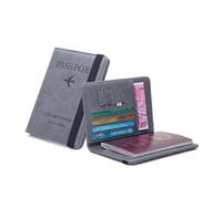 Cmis Kbei Custodia per passaporto in pelle con fascia elastica da viaggio porta passaporto portafoglio uomo donna passaporti carta documento copertina, grigio, Taglia unica