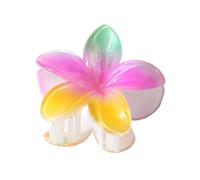 Cmis Kbei Forcine per capelli da donna, 4 pezzi, 8 cm, grandi, perlescenti, sfumate, in acrilico, con fiore di plumeria, accessorio per capelli da donna (verde-rosa-giallo)