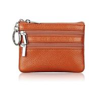 Cmis Kbei Moda Donne Del Cuoio Del Raccoglitore Frizione Uno/Due Zip Femminile Breve Piccola Borsa Della Moneta Design Morbido Mini, 2 Zip-marrone, Taglia unica