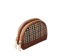 Cmis Kbei Portamonete da donna in tessuto pied de poule ricami doppi strati borsa con cerniera porta carte in pelle mini portafoglio chiave, Marrone - doppia cerniera, Taglia unica