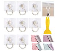 CMJBUHR Ganci Adesivi Trasparenti Senza Cuciture Girevoli a 360°,8 Ganci Autoadesivi,Gancio Adesivo Trasparenti per Bagno, Cucina, Bagno, Ufficio, Soffitto, Rimovibile Senza Tracce(Bianco)