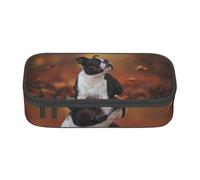 CMJSGG Boston Terrier Autunno Bokeh Cani Cani nella foresta, Astuccio per matite, Astuccio per matite Astuccio per penne a matita di grande capacità Borsa per cosmetici