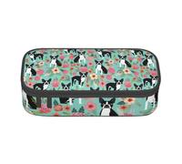CMJSGG Boston Terrier con i fiori, Astuccio per matite, Astuccio per matite Astuccio per penne a matita di grande capacità Borsa per cosmetici