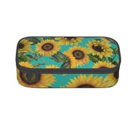 CMJSGG Girasoli D'epoca Su Verde Acqua, Astuccio per matite, Astuccio per matite Astuccio per penne a matita di grande capacità Borsa per cosmetici