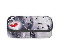 CMJSGG Musica e cuore rosso, Astuccio per matite, Astuccio per matite Astuccio per penne a matita di grande capacità Borsa per cosmetici
