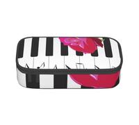 CMJSGG Musica Per Pianoforte Astratta E Fiori Di Rosa Rossa, Astuccio per matite, Astuccio per matite Astuccio per penne a matita di grande capacità Borsa per cosmetici