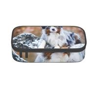 CMJSGG Pastore australiano neve inverno bellissimi cani, Astuccio per matite, Astuccio per matite Astuccio per penne a matita di grande capacità Borsa per cosmetici