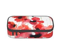 CMJSGG Pittura ad acquerello Papavero rosso floreale, Astuccio per matite, Astuccio per matite Astuccio per penne a matita di grande capacità Borsa per cosmetici