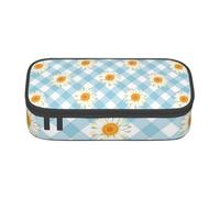 CMJSGG Retro margherite fiori blu motivo a quadri, Astuccio per matite, Astuccio per matite Astuccio per penne a matita di grande capacità Borsa per cosmetici