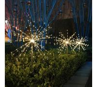 CMJSGG Starburst, luci solari da giardino, 2 pezzi, impermeabili, IP65, fuochi d'artificio, 120 luci a LED per esterni, per vialetti, aiuole decorative, bianco caldo